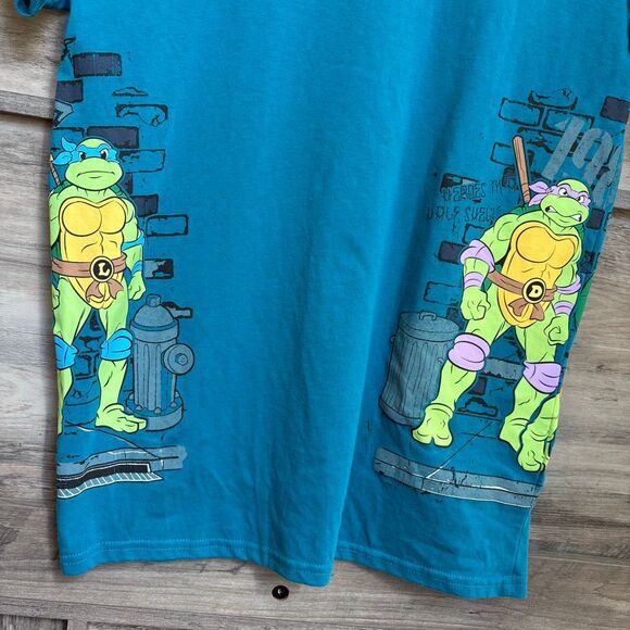 Nickelodeon Teenage Mutant Ninja Turtles Embroidered & Print Blue T-shirt Men's - Picture 7 of 7